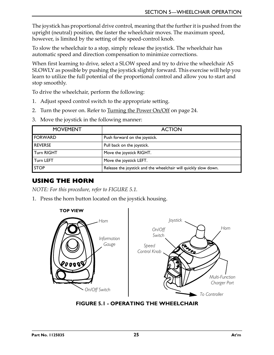 Using the horn | Invacare At'm User Manual | Page 25 / 44