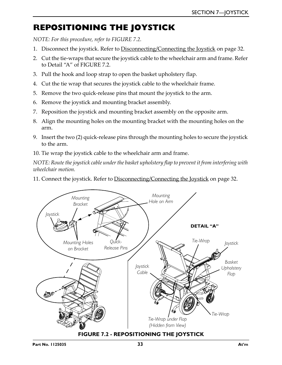 Repositioning the joystick | Invacare At'm User Manual | Page 33 / 44