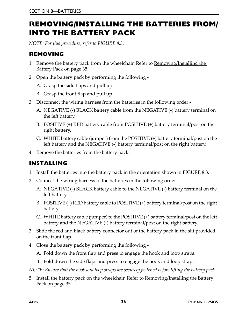 Removing, Installing | Invacare At'm User Manual | Page 36 / 44