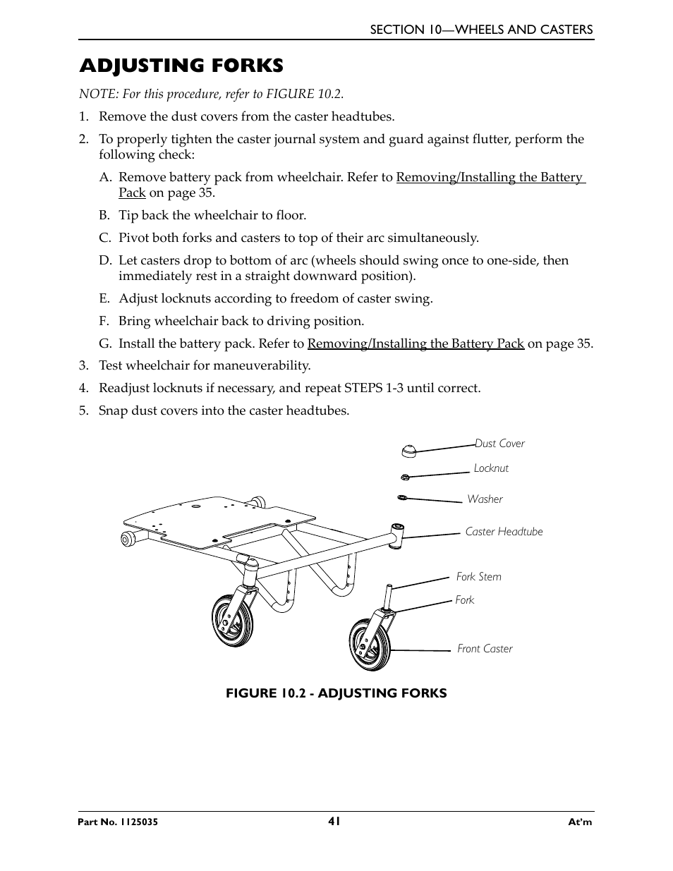 Adjusting forks | Invacare At'm User Manual | Page 41 / 44