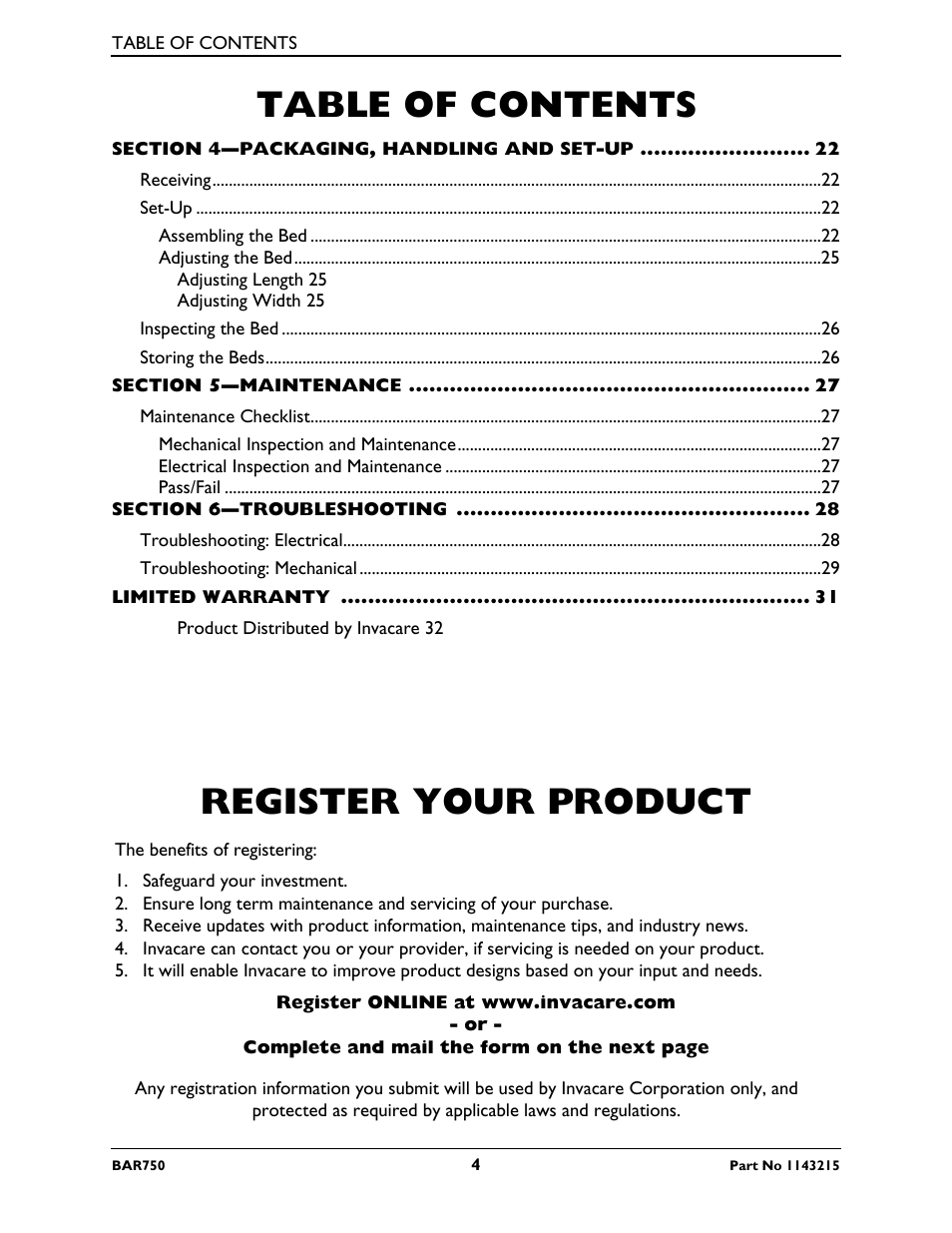 Invacare BAR750 User Manual | Page 4 / 32
