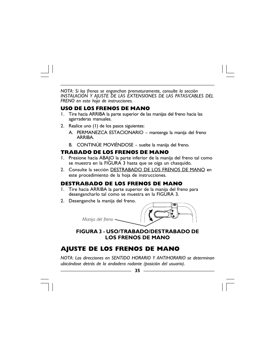 Ajuste de los frenos de mano | Invacare 68100 User Manual | Page 35 / 40