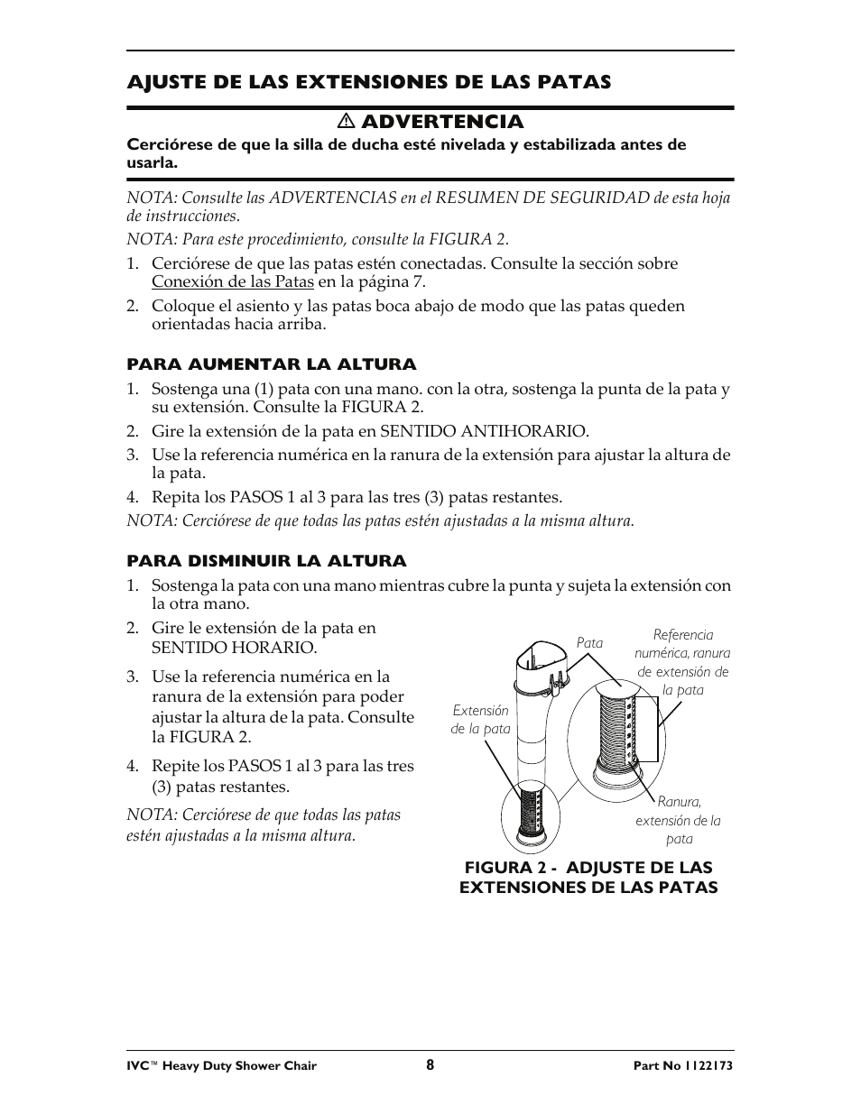 Invacare IVC Heavy Duty Shower Chair 9780 User Manual | Page 8 / 16