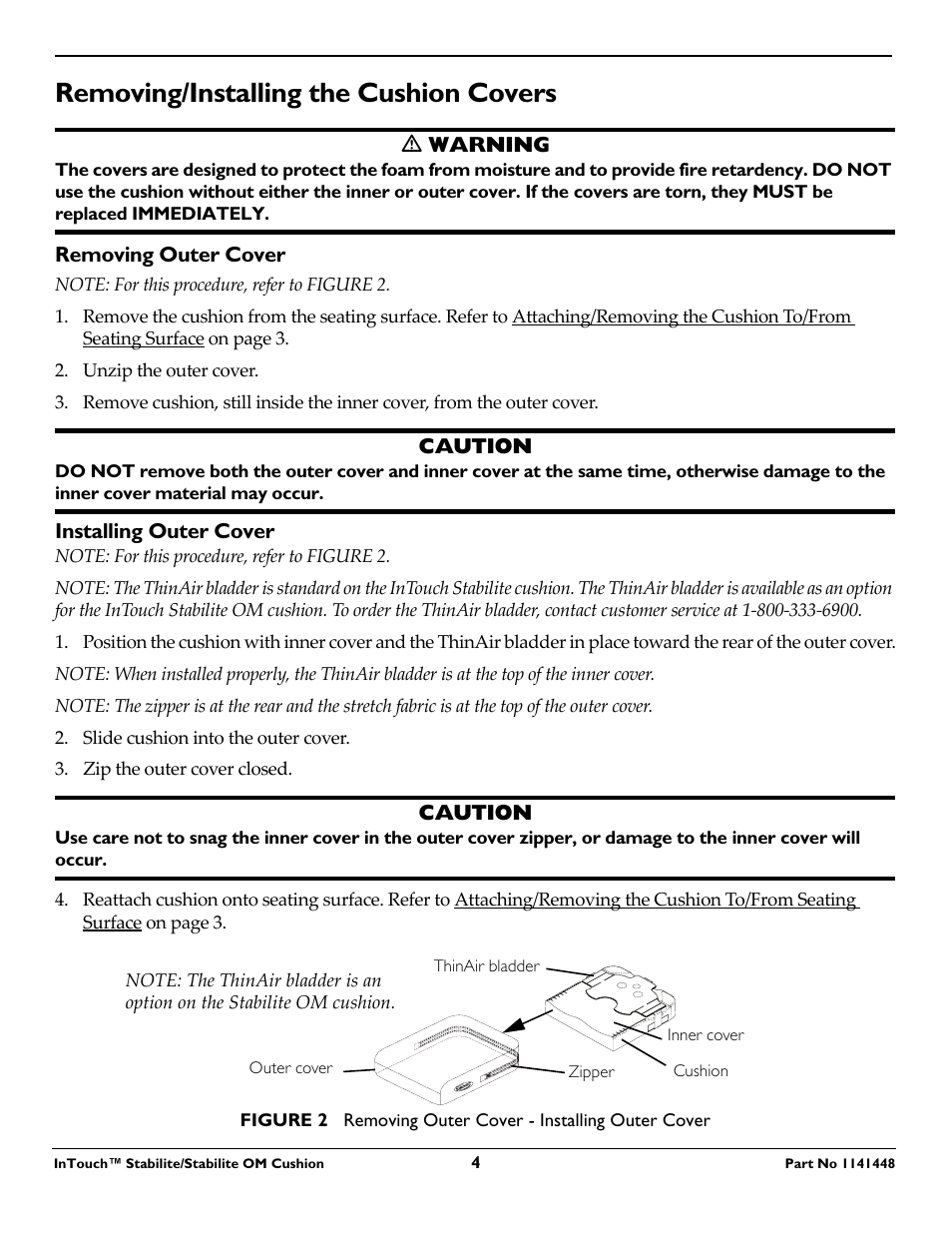 Removing/installing the cushion covers | Invacare 1141448 User Manual | Page 4 / 28