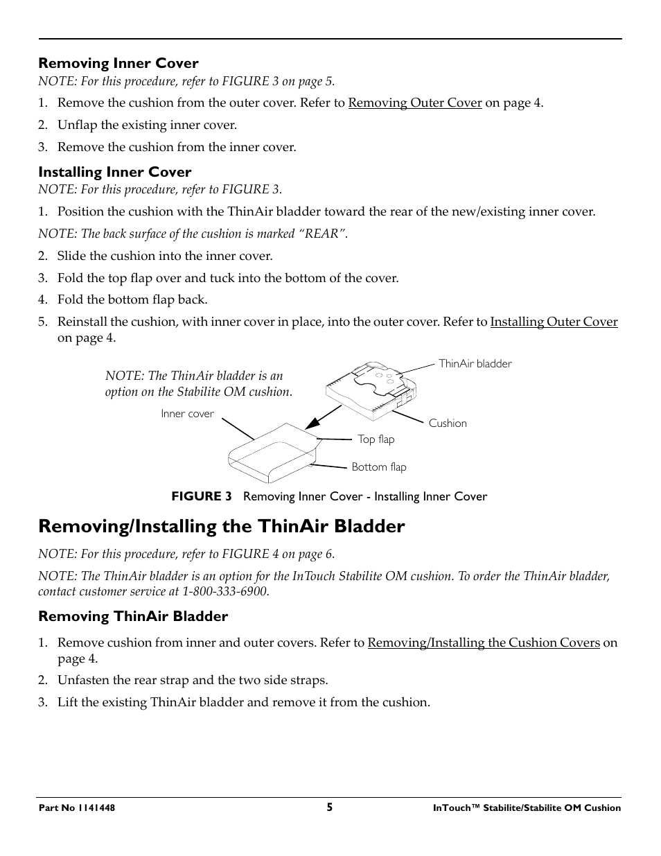 Removing/installing the thinair bladder | Invacare 1141448 User Manual | Page 5 / 28