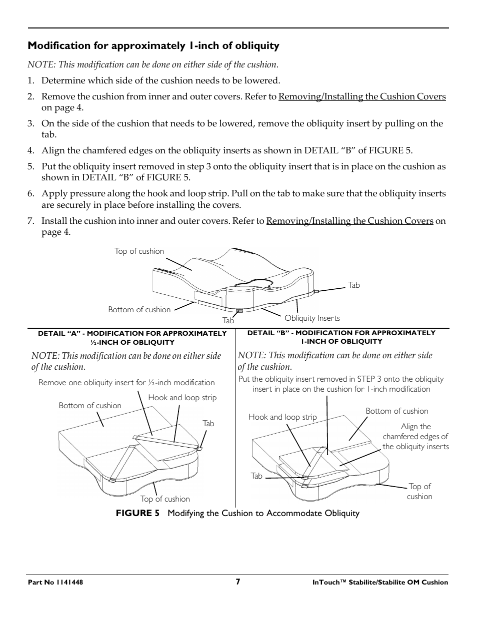 Modification for approximately 1-inch of obliquity | Invacare 1141448 User Manual | Page 7 / 28