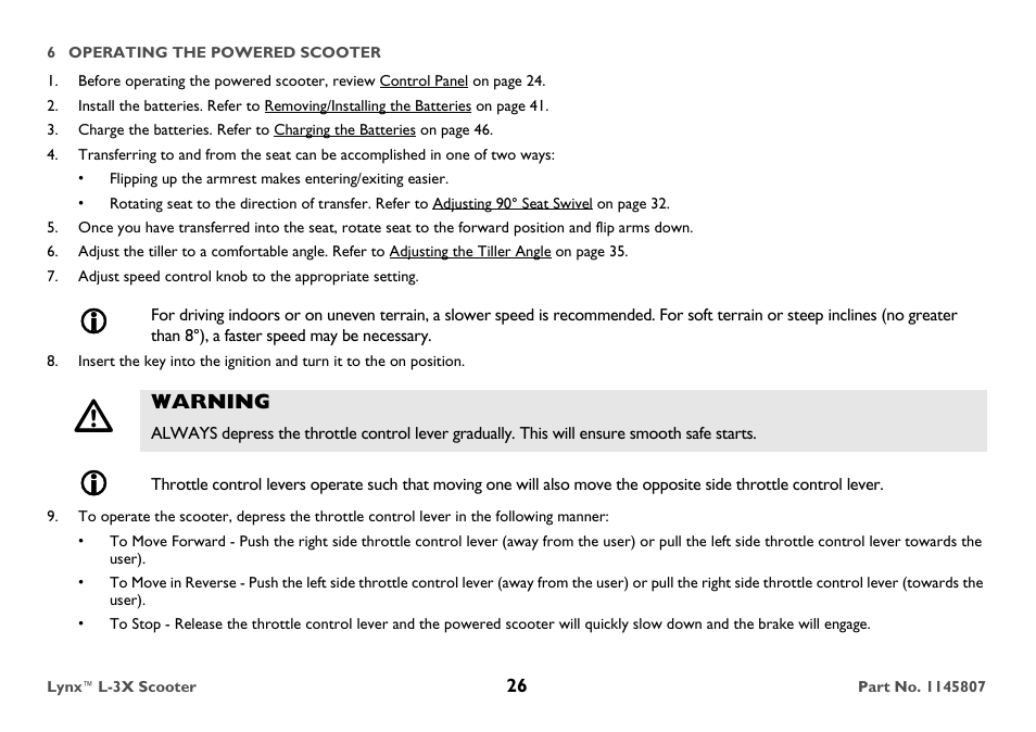 Warning | Invacare Lynx L-3X User Manual | Page 26 / 60