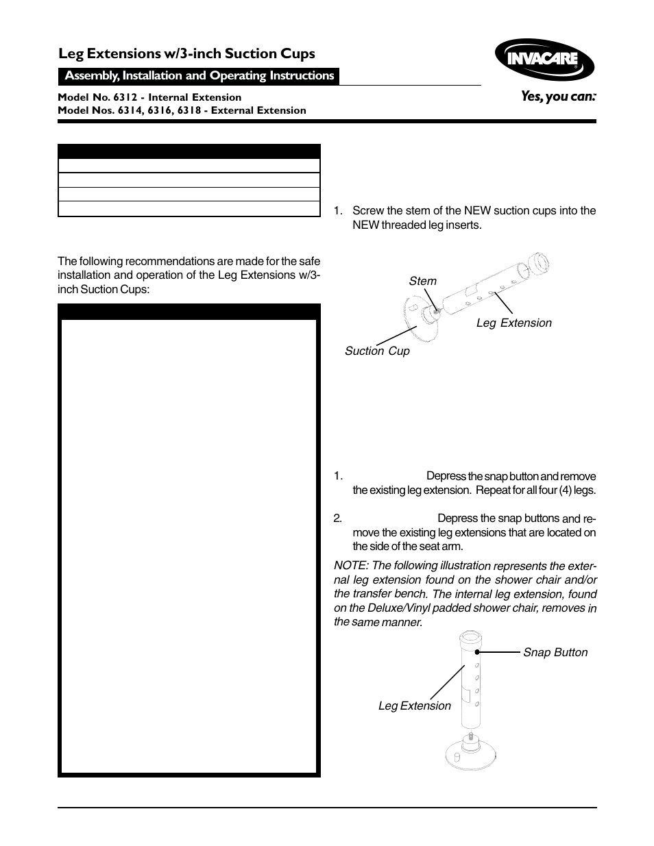 Invacare 6316 User Manual | 4 pages