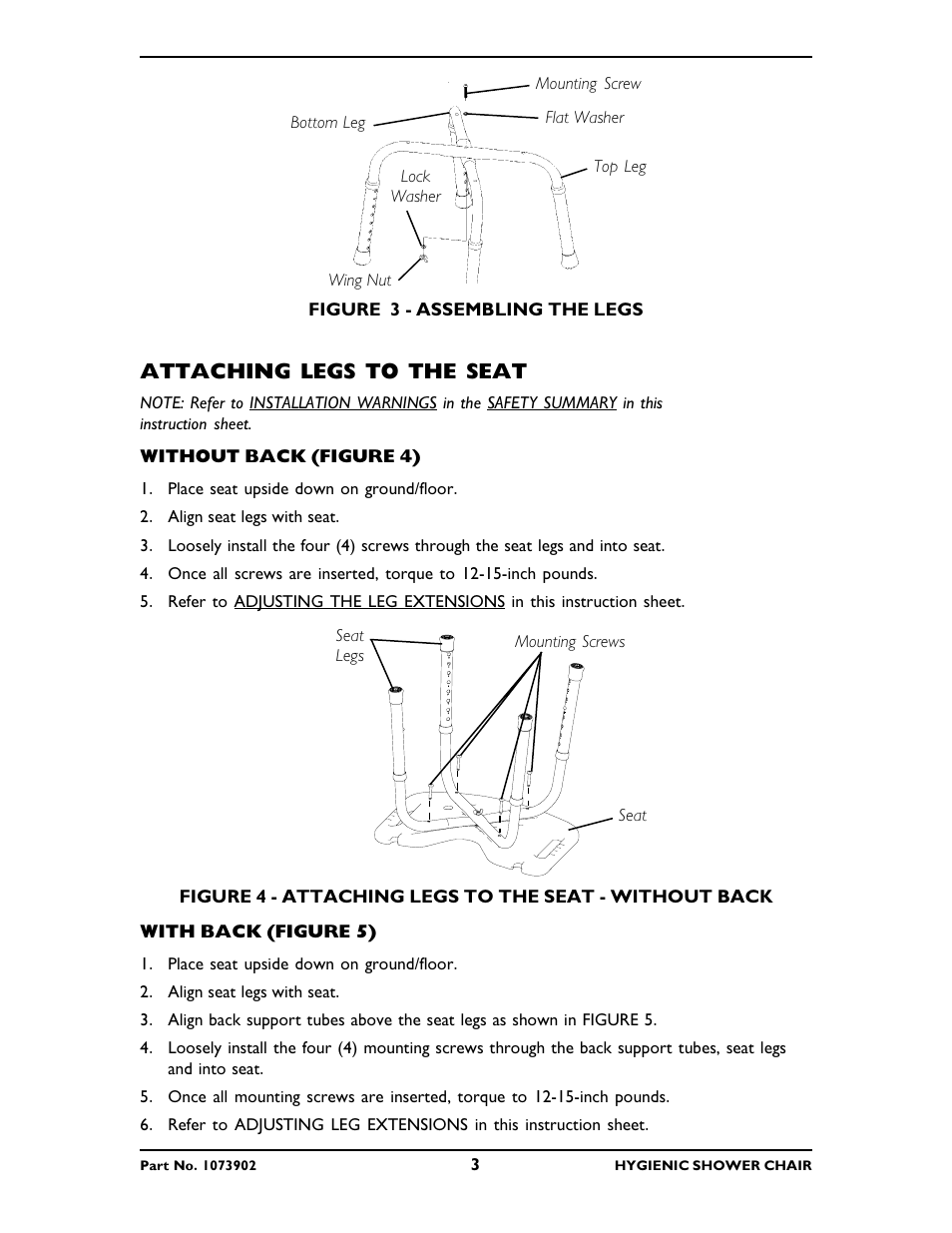 Attaching legs to the seat | Invacare 1363 User Manual | Page 3 / 8