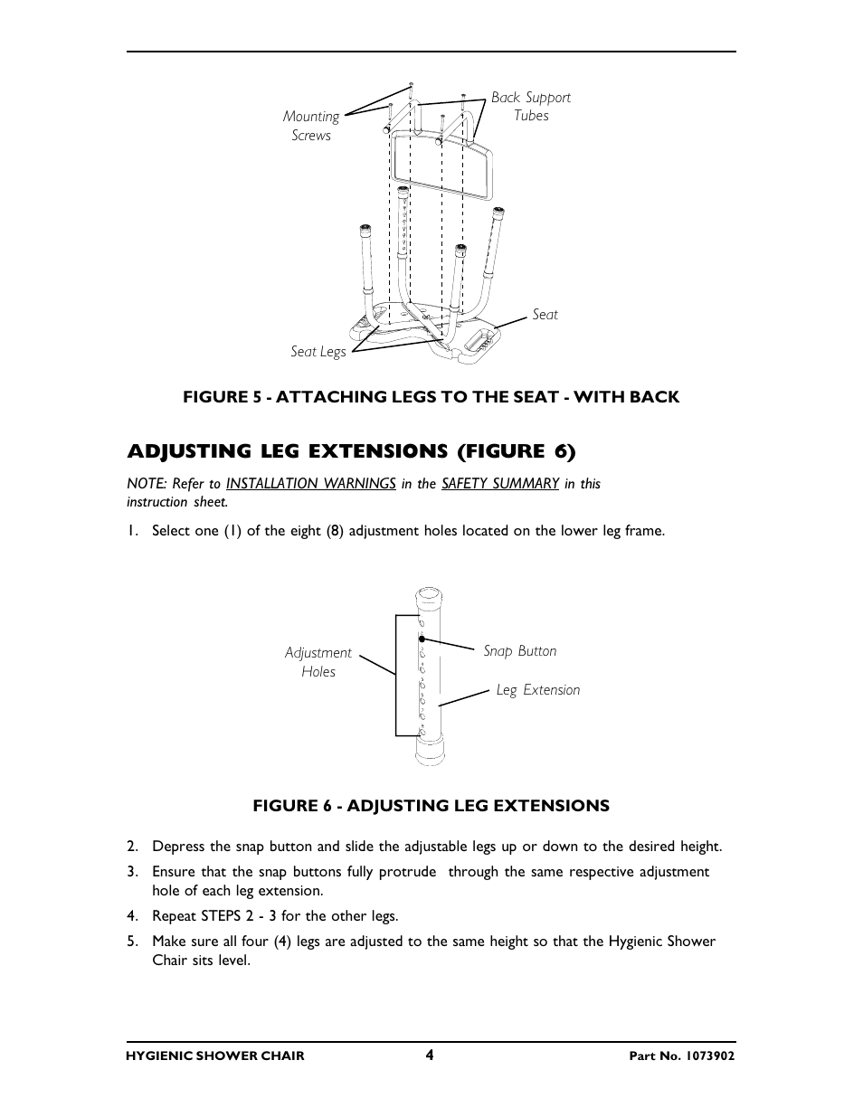 Adjusting leg extensions (figure 6) | Invacare 1363 User Manual | Page 4 / 8