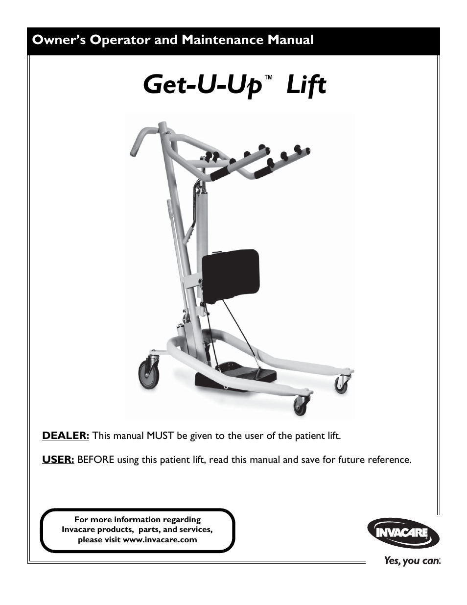 Invacare GET-U-UP LIFT User Manual | 28 pages