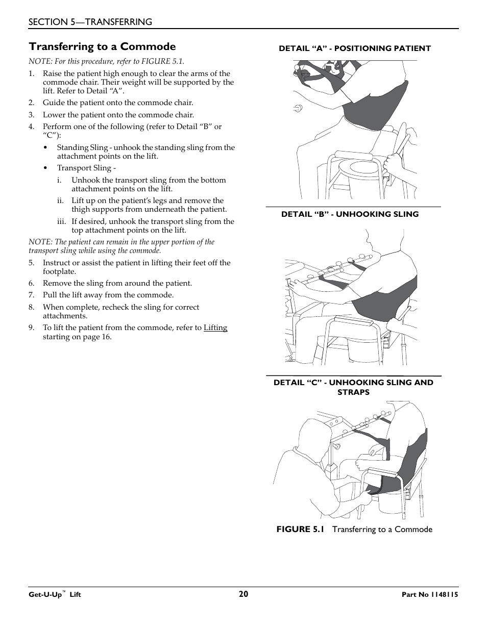 Transferring to a commode | Invacare GET-U-UP LIFT User Manual | Page 20 / 28