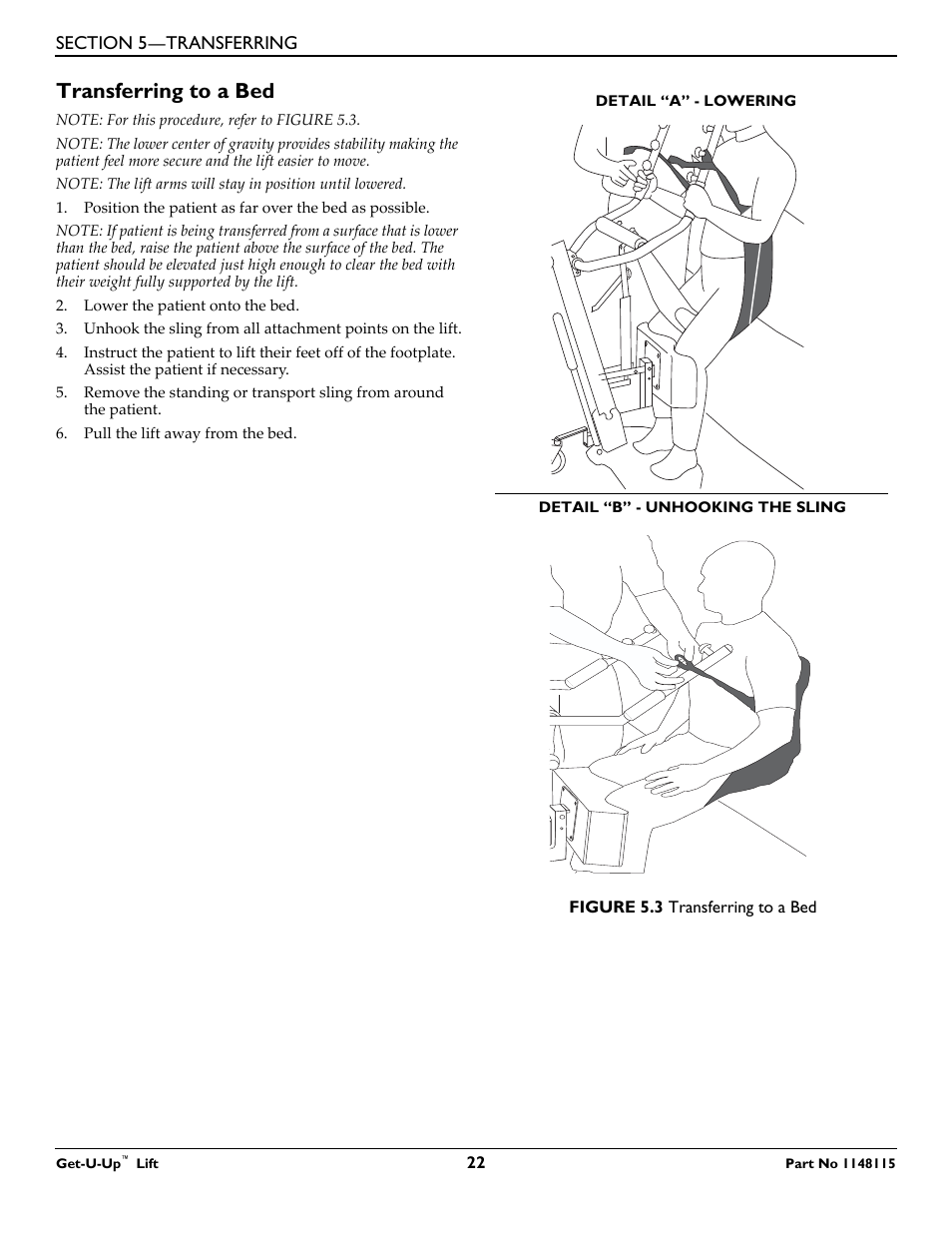 Transferring to a bed | Invacare GET-U-UP LIFT User Manual | Page 22 / 28