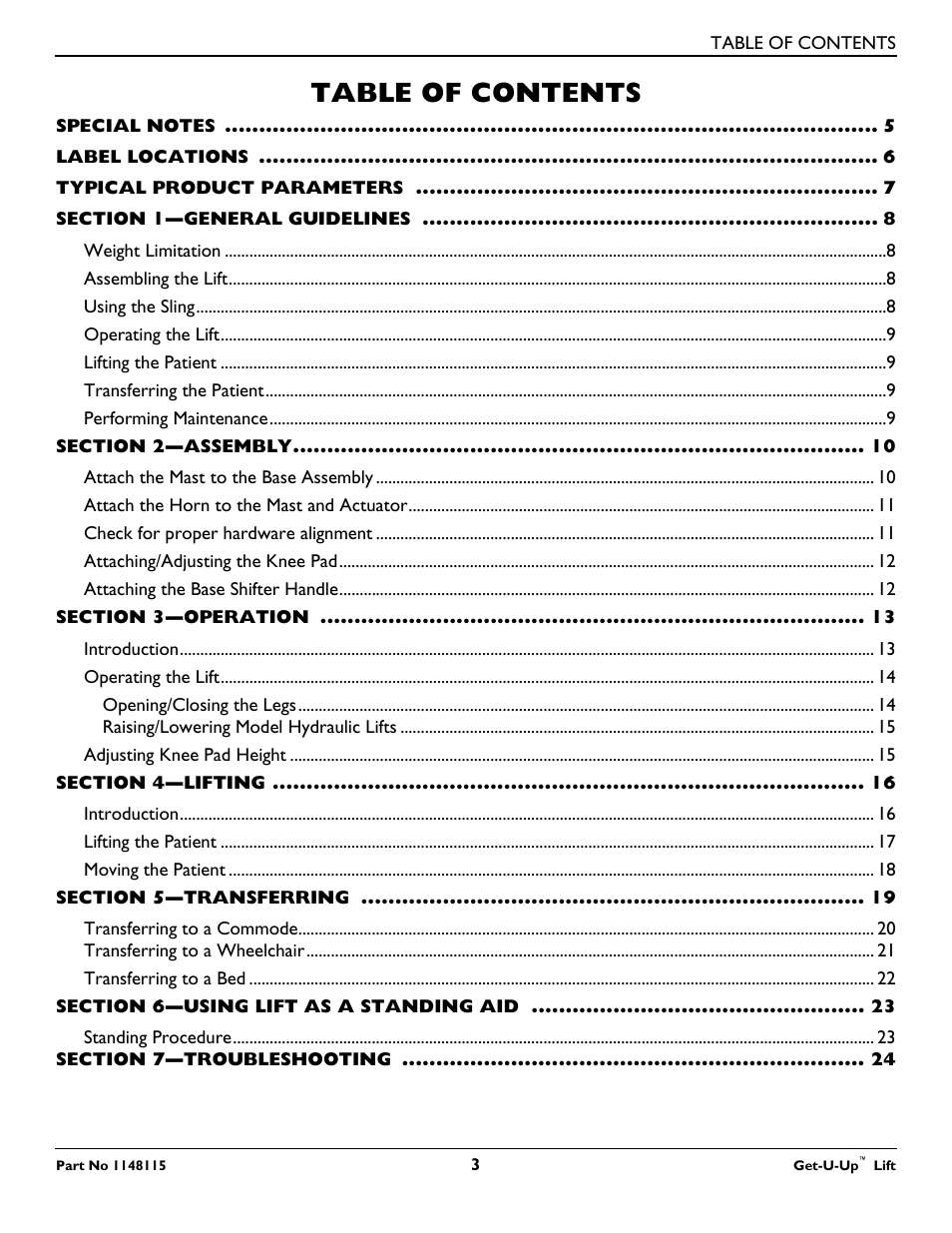 Invacare GET-U-UP LIFT User Manual | Page 3 / 28