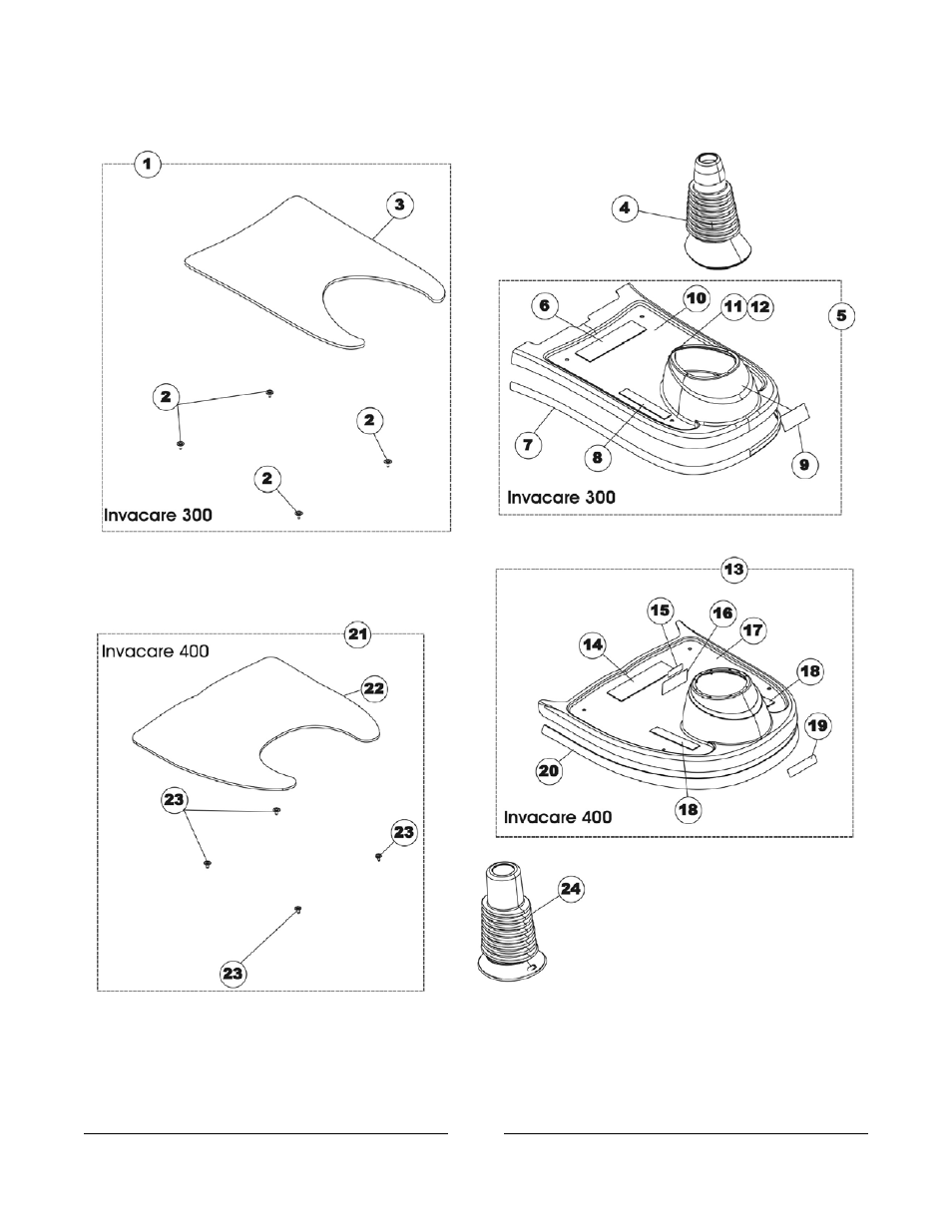 Shroud - footboard, bellow, and carpet | Invacare 400 User Manual | Page 28 / 50