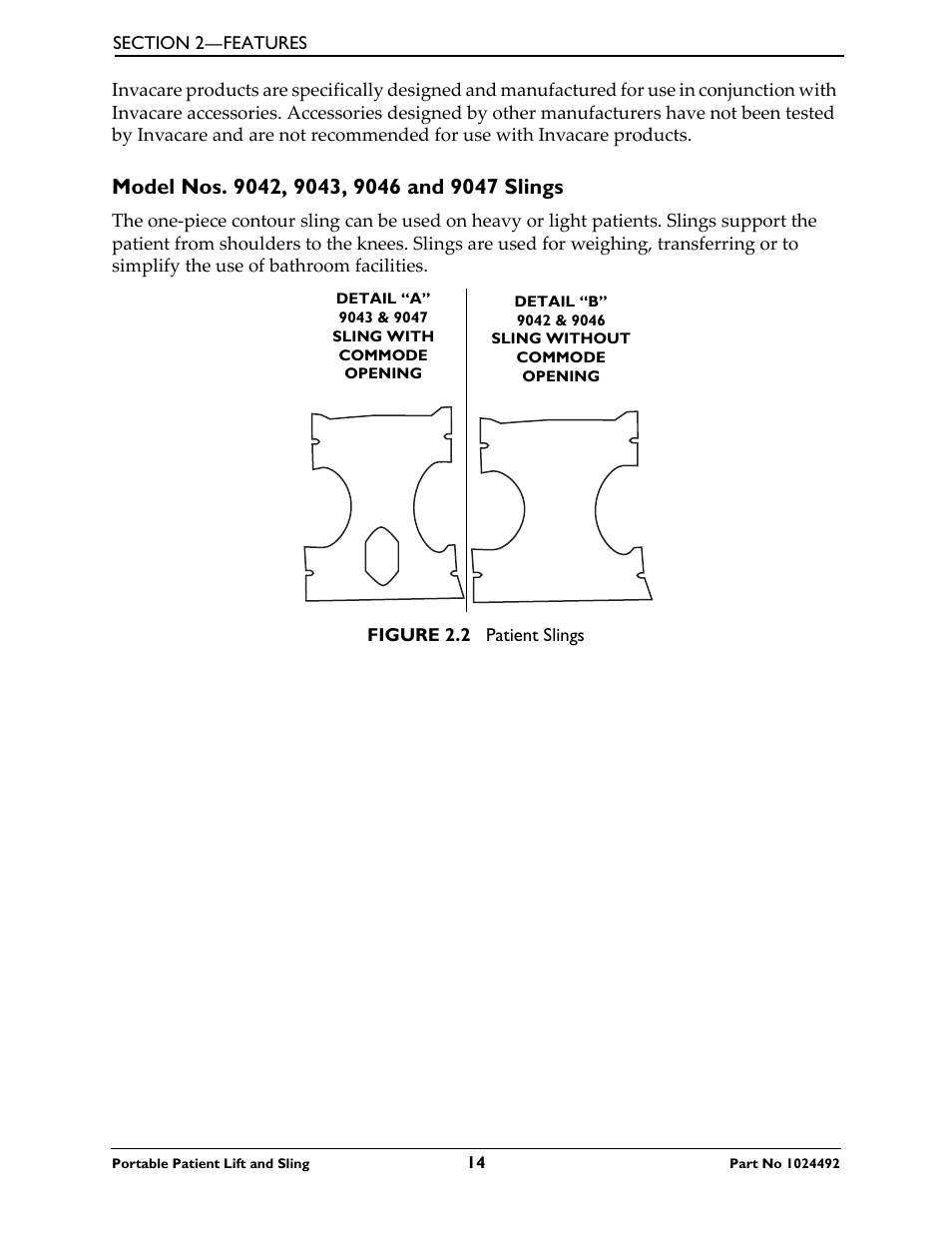 Model nos. 9042, 9043, 9046 and 9047 slings | Invacare 9805P User Manual | Page 14 / 44