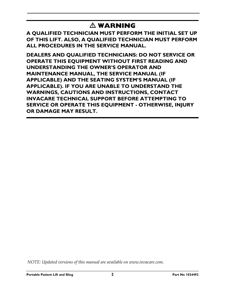 Ƽ warning | Invacare 9805P User Manual | Page 2 / 44
