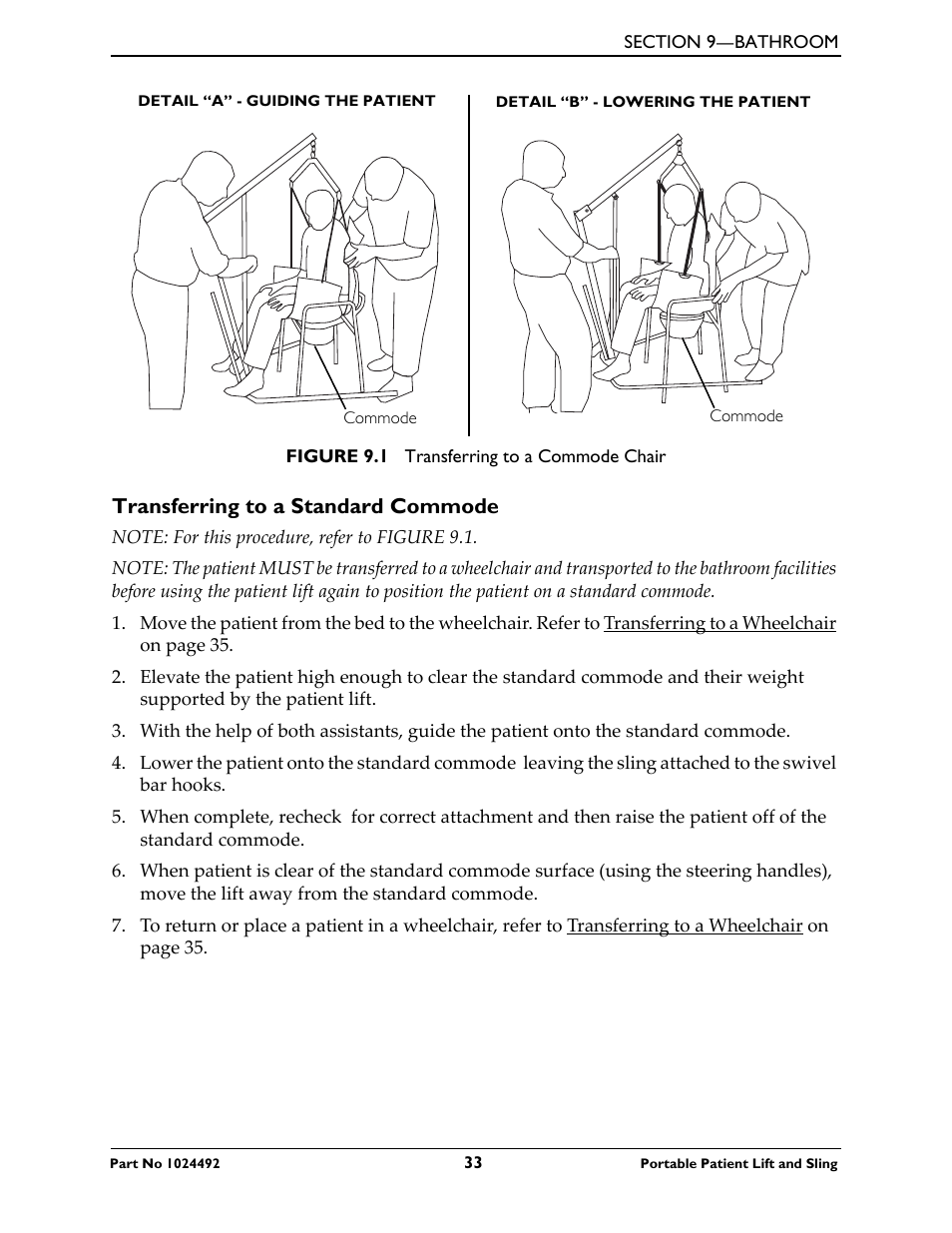 Transferring to a standard commode | Invacare 9805P User Manual | Page 33 / 44