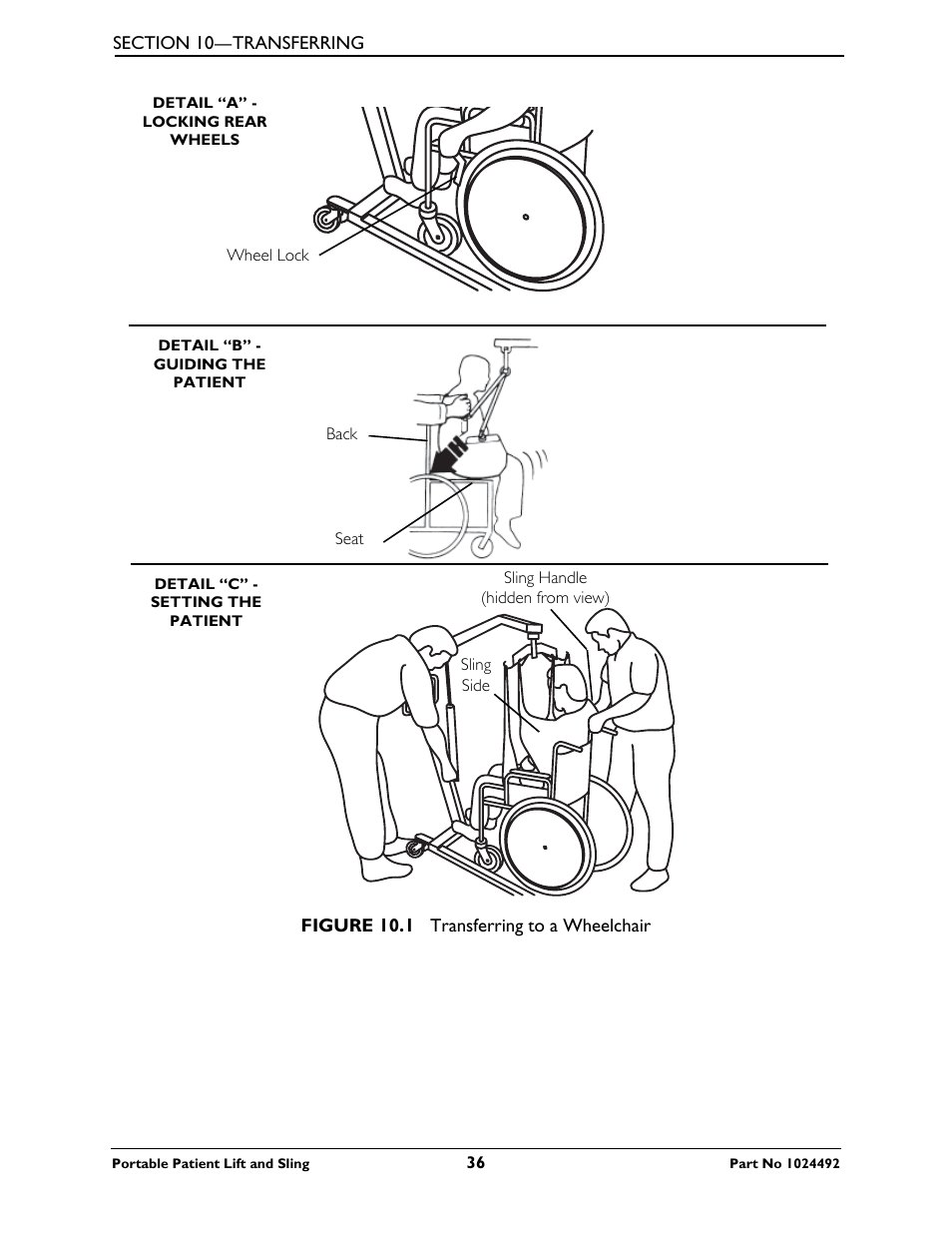 Figure 10.1), B” of figure 10.1), C” of figure 10.1) | Invacare 9805P User Manual | Page 36 / 44