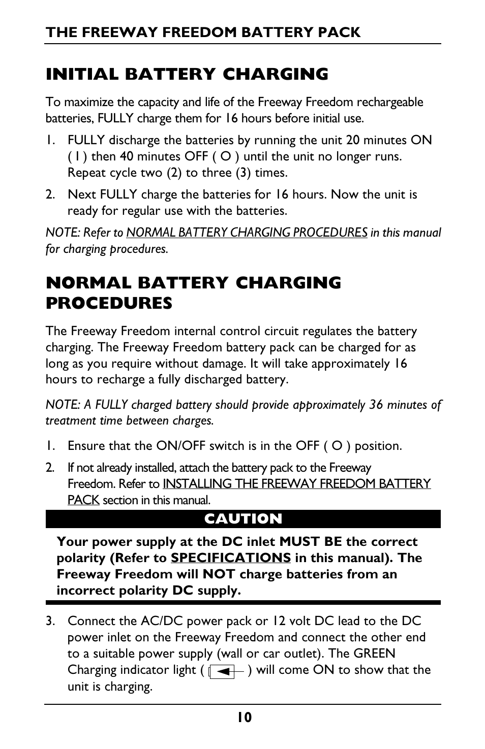 Initial battery charging, Normal battery charging procedures | Invacare IRC1175 User Manual | Page 10 / 24