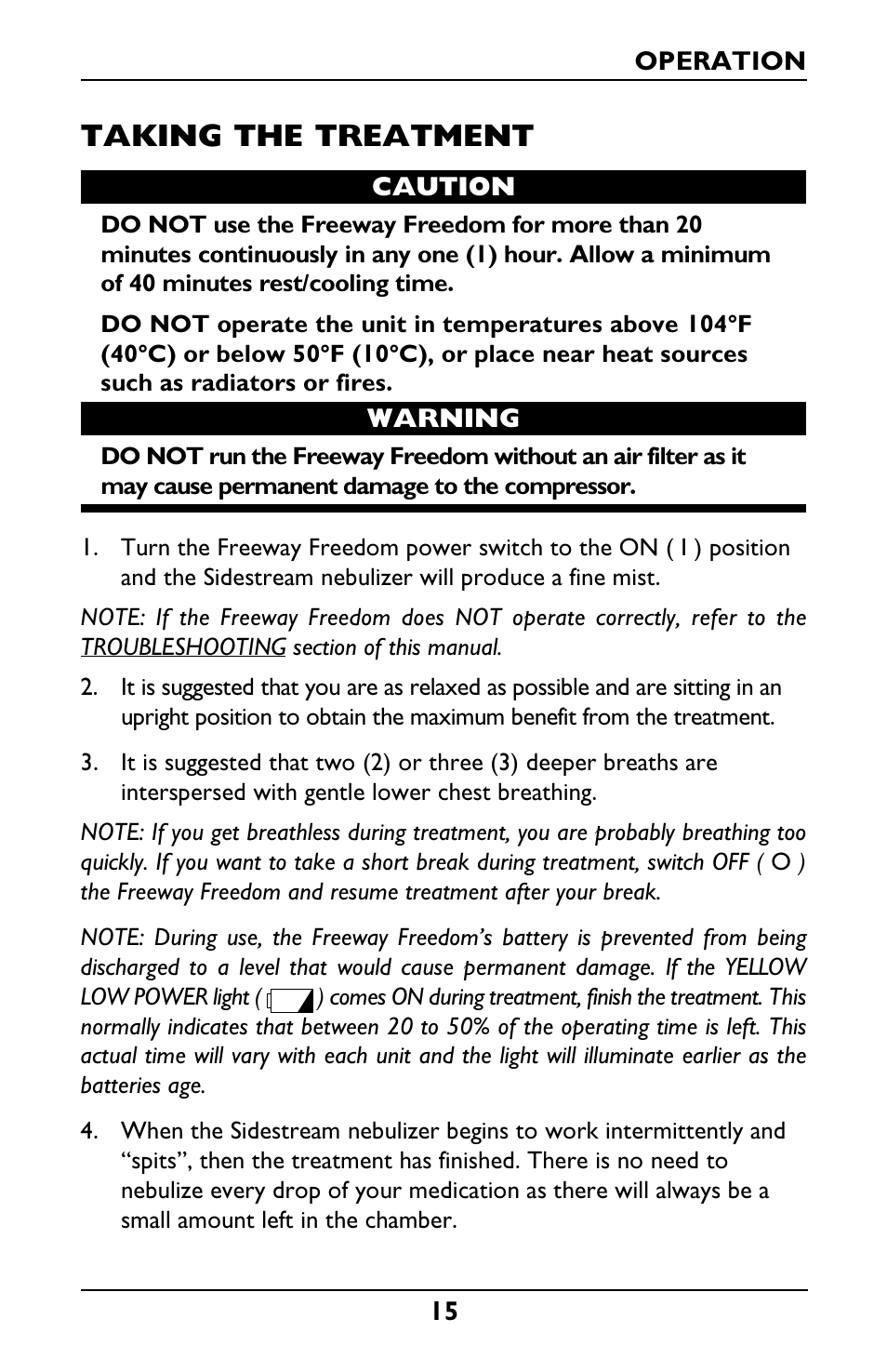 Taking the treatment | Invacare IRC1175 User Manual | Page 15 / 24