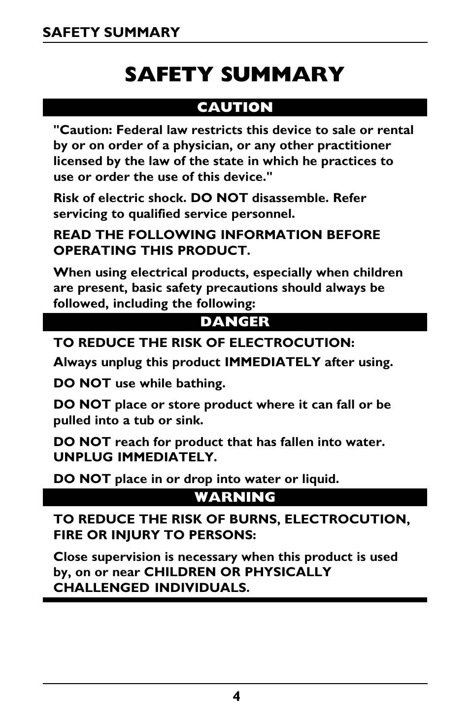 Safety summary | Invacare IRC1175 User Manual | Page 4 / 24