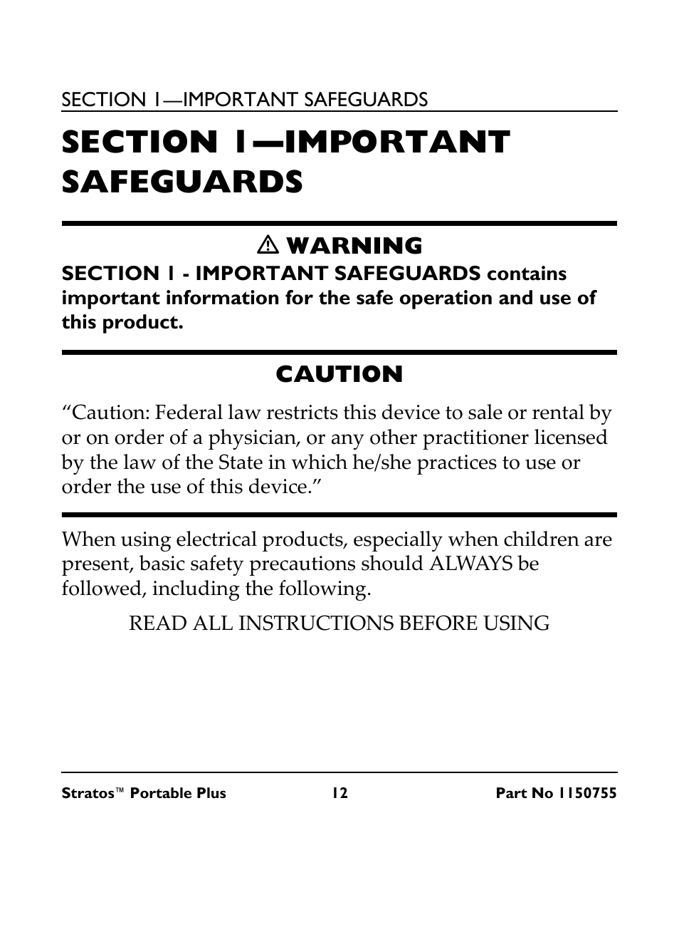 Section 1—important safeguards, Ƽ warning, Caution | Invacare IRC 1730 User Manual | Page 12 / 40