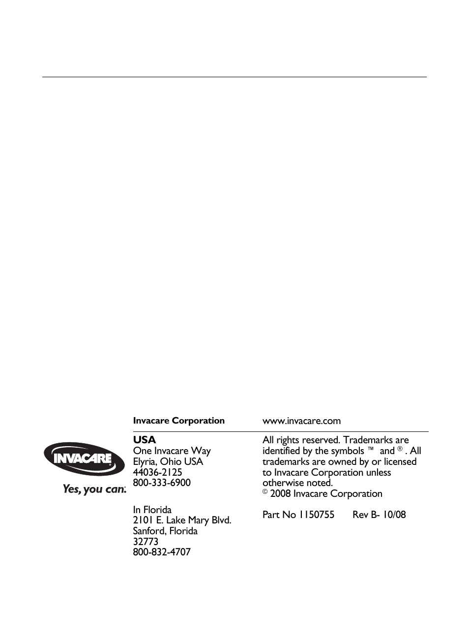 Part no 1150755 | Invacare IRC 1730 User Manual | Page 40 / 40
