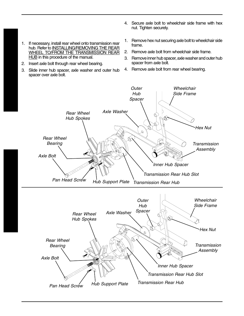 Installing/removing the axle bolt (figure 4) | Invacare 9000 User Manual | Page 10 / 24