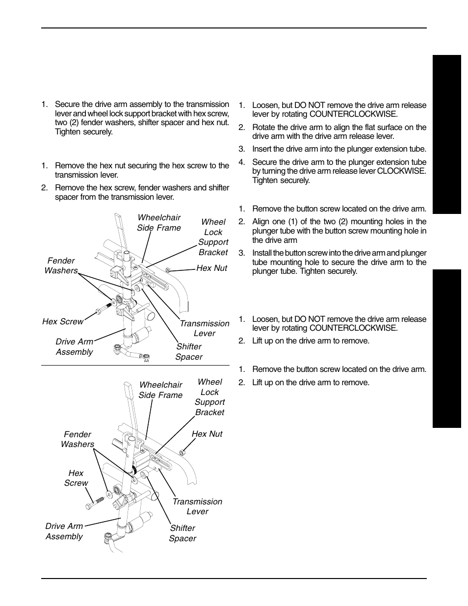 Installing/removing drive arm (figure 4) | Invacare 9000 User Manual | Page 13 / 24