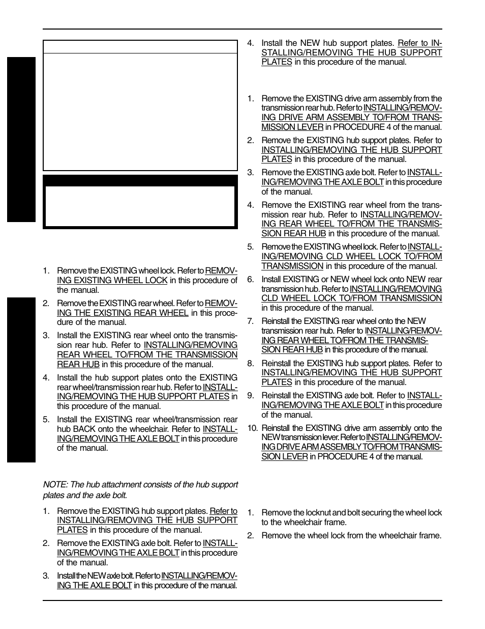 Removing existing wheel lock (figure 1), Installing cld on existing wheelchair, Replacing the hub attachment | Replacing the transmission | Invacare 9000 User Manual | Page 8 / 24