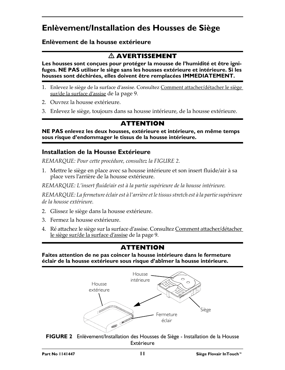 Enlèvement/installation des housses de siège | Invacare ITFM User Manual | Page 11 / 24