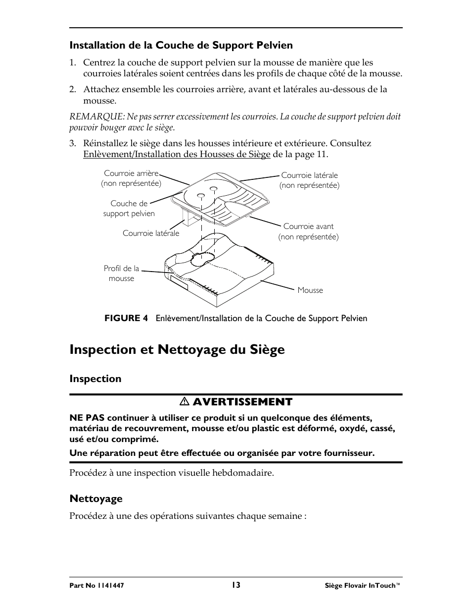 Inspection et nettoyage du siège | Invacare ITFM User Manual | Page 13 / 24