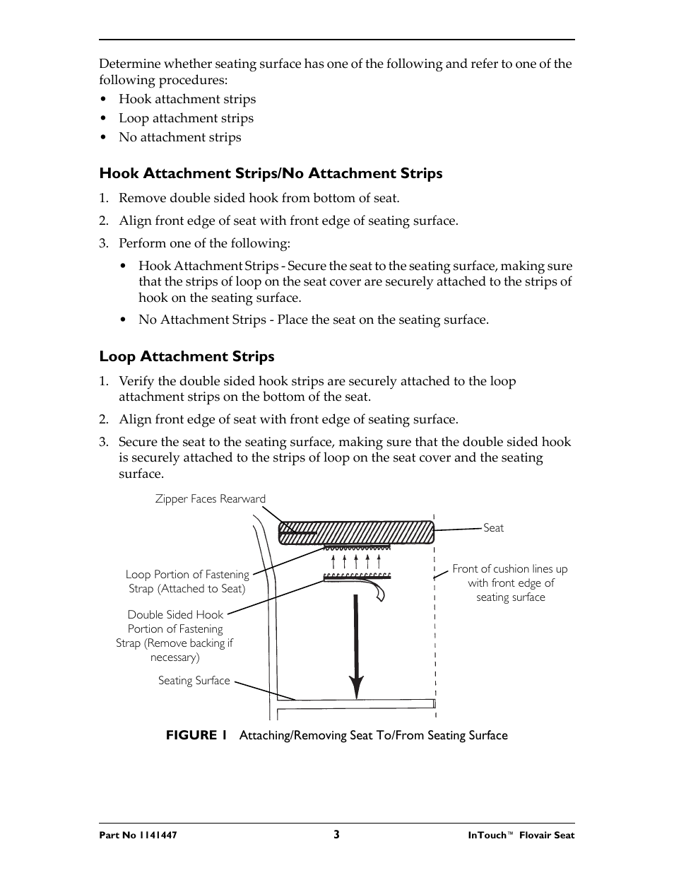 Hook attachment strips/no attachment strips, Loop attachment strips | Invacare ITFM User Manual | Page 3 / 24