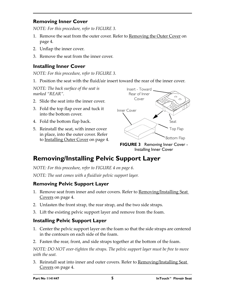 Removing/installing pelvic support layer | Invacare ITFM User Manual | Page 5 / 24