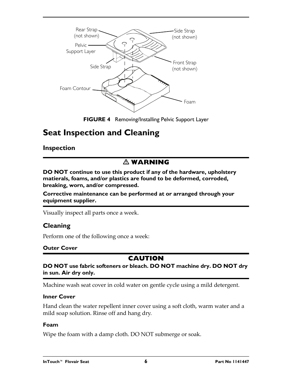 Seat inspection and cleaning | Invacare ITFM User Manual | Page 6 / 24