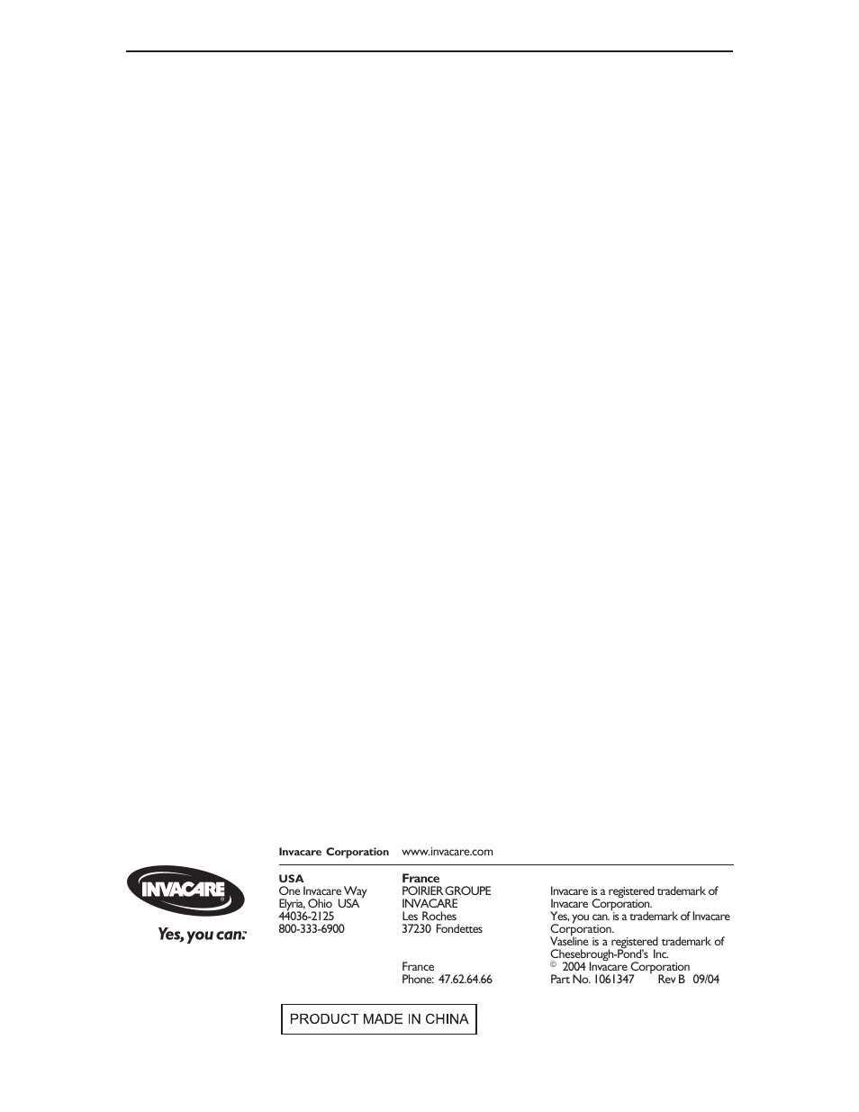 Invacare 6358E User Manual | Page 12 / 12