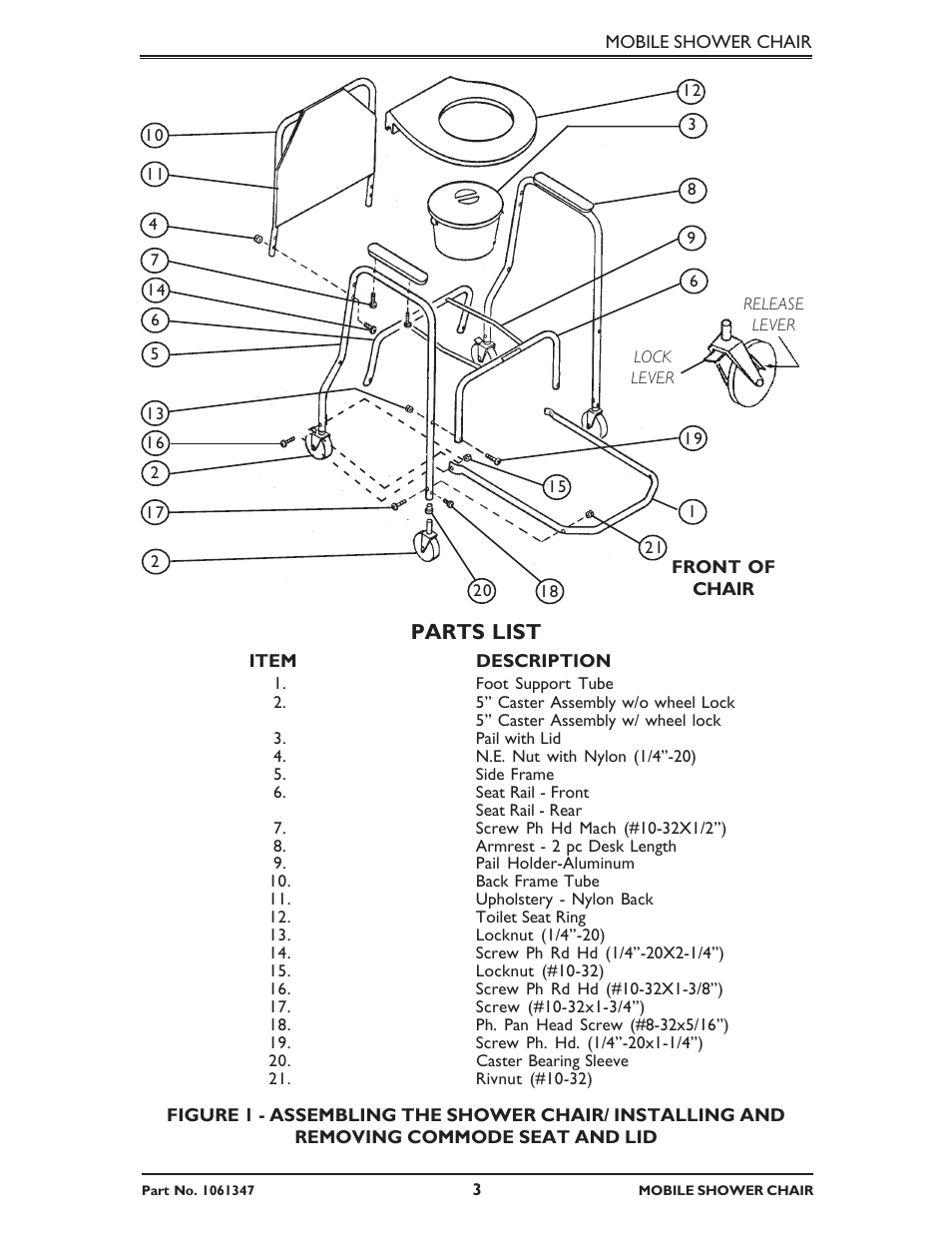 Parts list | Invacare 6358E User Manual | Page 3 / 12