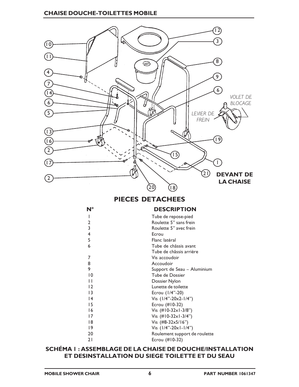 Pieces detachees | Invacare 6358E User Manual | Page 6 / 12