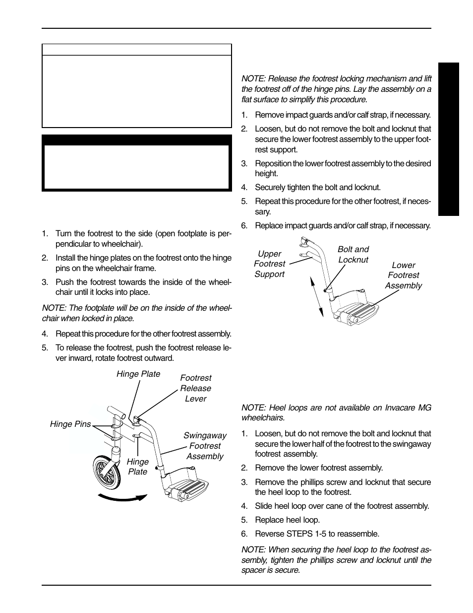 Swingaway footrest height adjustment (figure 2), Heel loop replacement (figure 3) | Invacare 9758 User Manual | Page 15 / 28