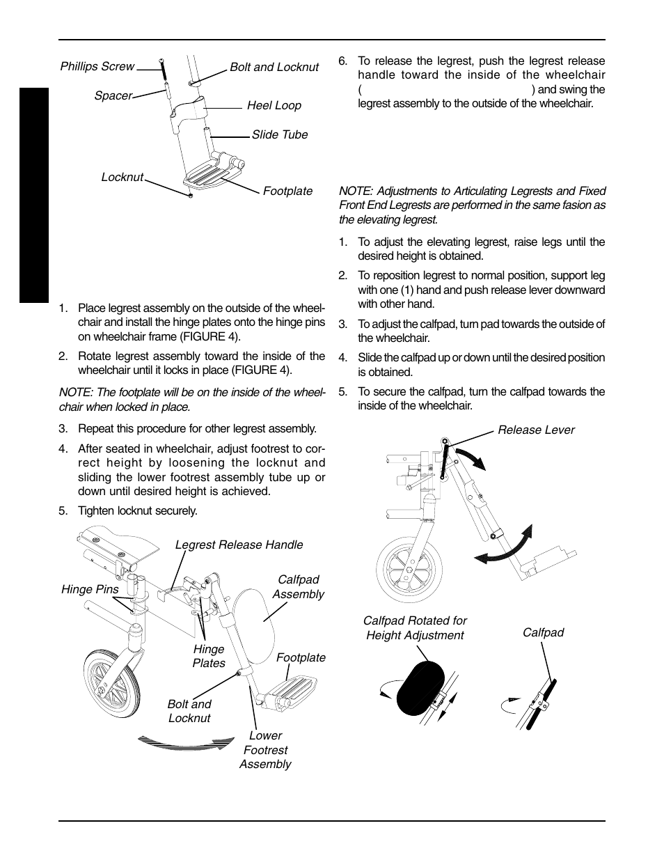 Elevating legrest assembly installation (figure 4) | Invacare 9758 User Manual | Page 16 / 28