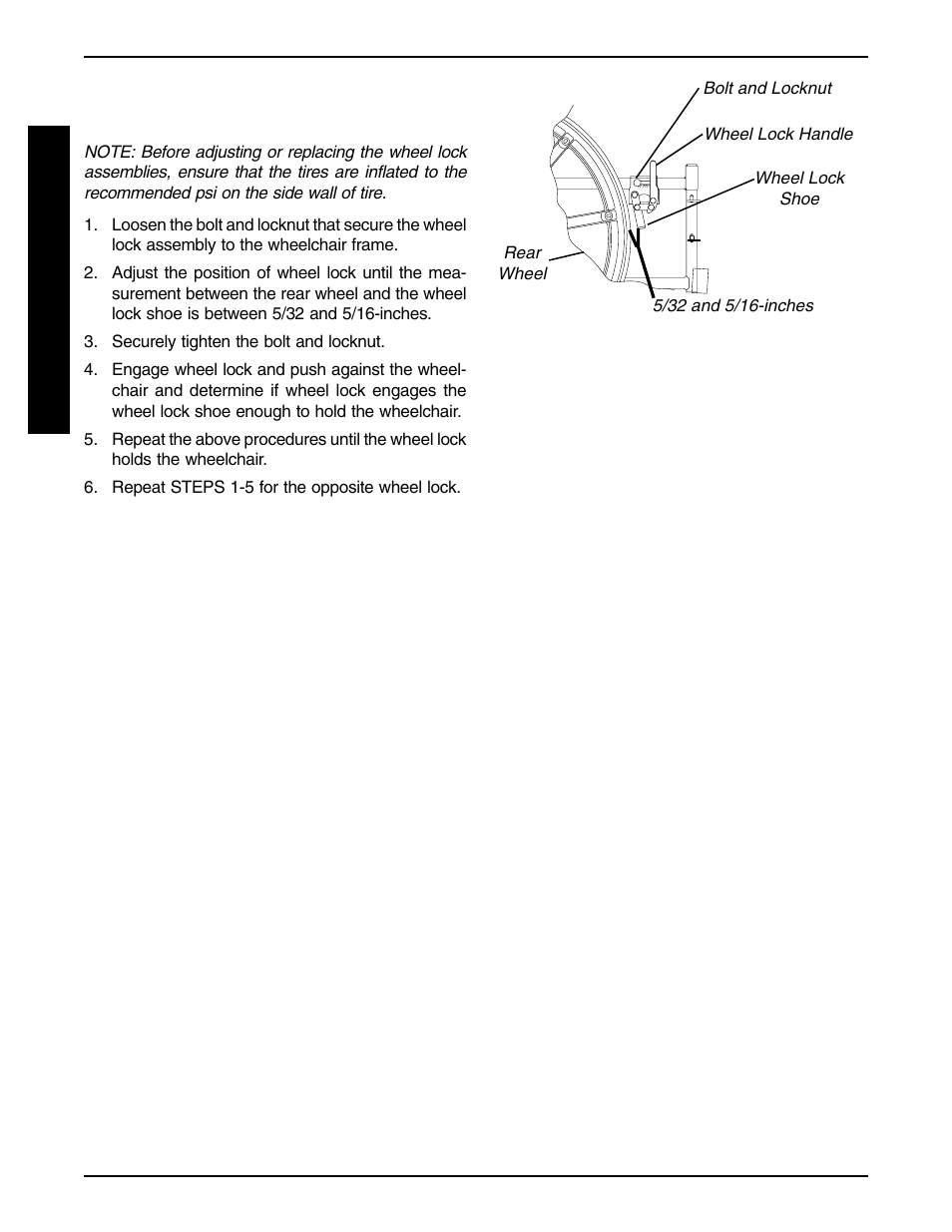 Wheel lock adjustment (figure 4) | Invacare 9758 User Manual | Page 24 / 28