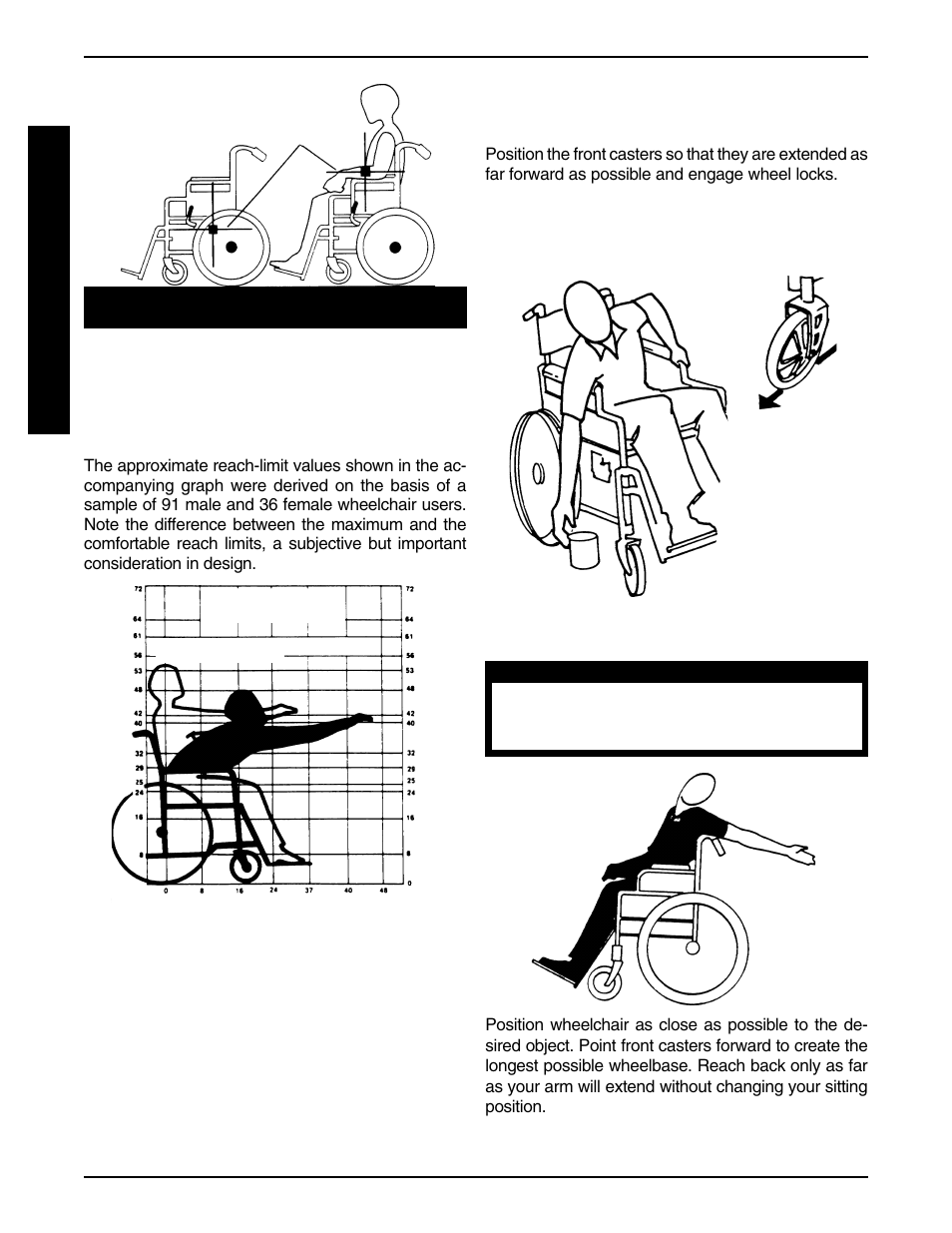 Functional reach from a wheelchair, Reaching, leaning and bending - forward, Reaching, leaning - backwards | Invacare 9758 User Manual | Page 8 / 28