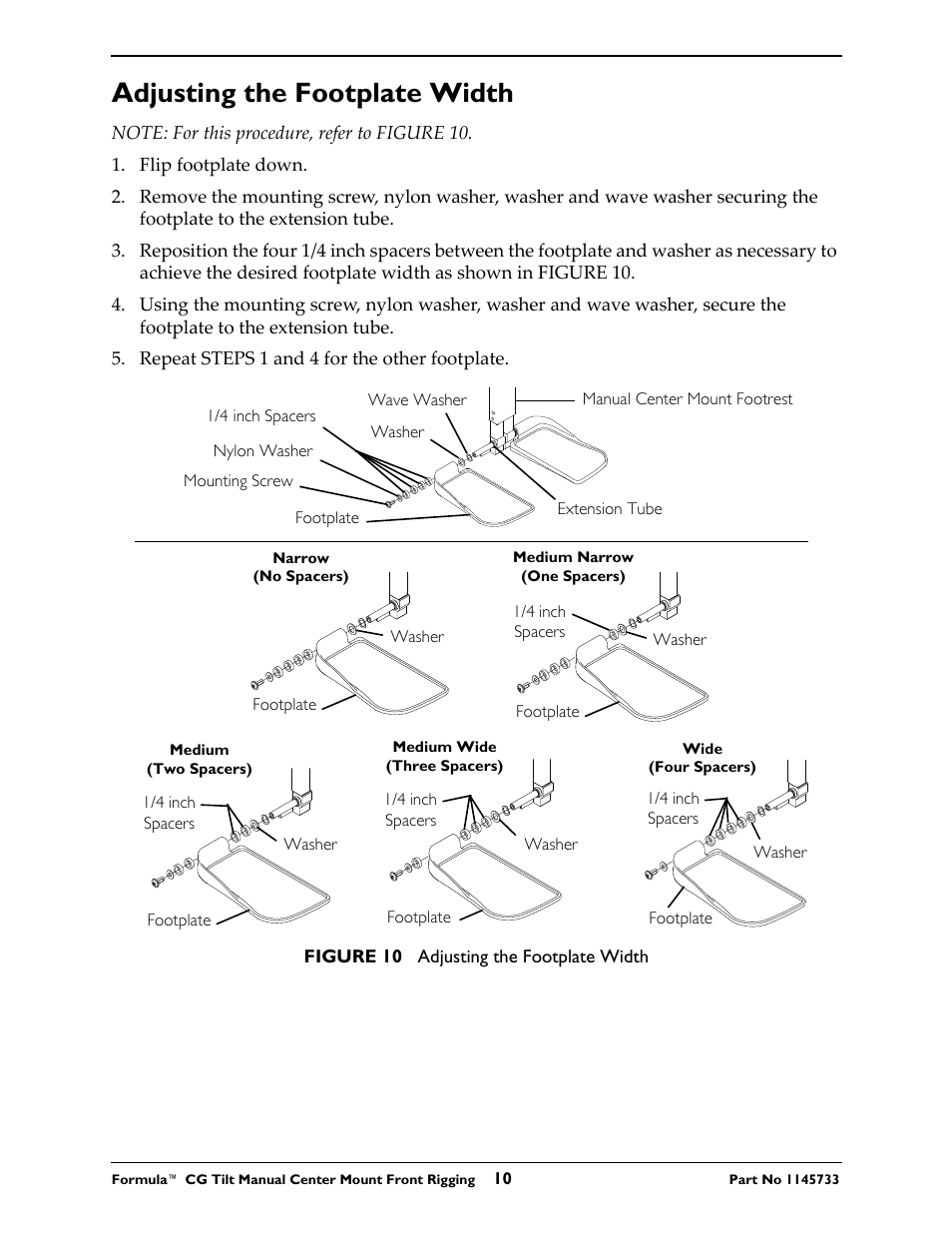 Adjusting the footplate width | Invacare CTMT-F User Manual | Page 10 / 12