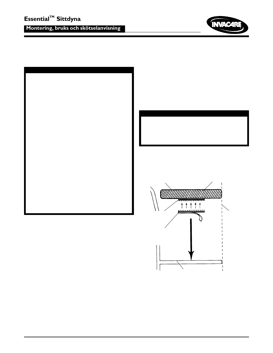 Säkerhetsföreskrifter, Introduktion, Fästning av dynan till stolens sits (figur 1) | Essential, Sittdyna | Invacare Essential Cushion User Manual | Page 16 / 20