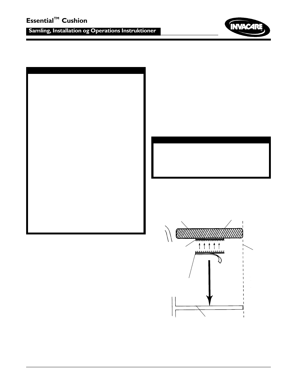 Sikkerheds resumé, Introduktion, Fastgørelse af puden til sædeoverfladen (figur 1) | Essential, Cushion (essentiel puden) | Invacare Essential Cushion User Manual | Page 18 / 20