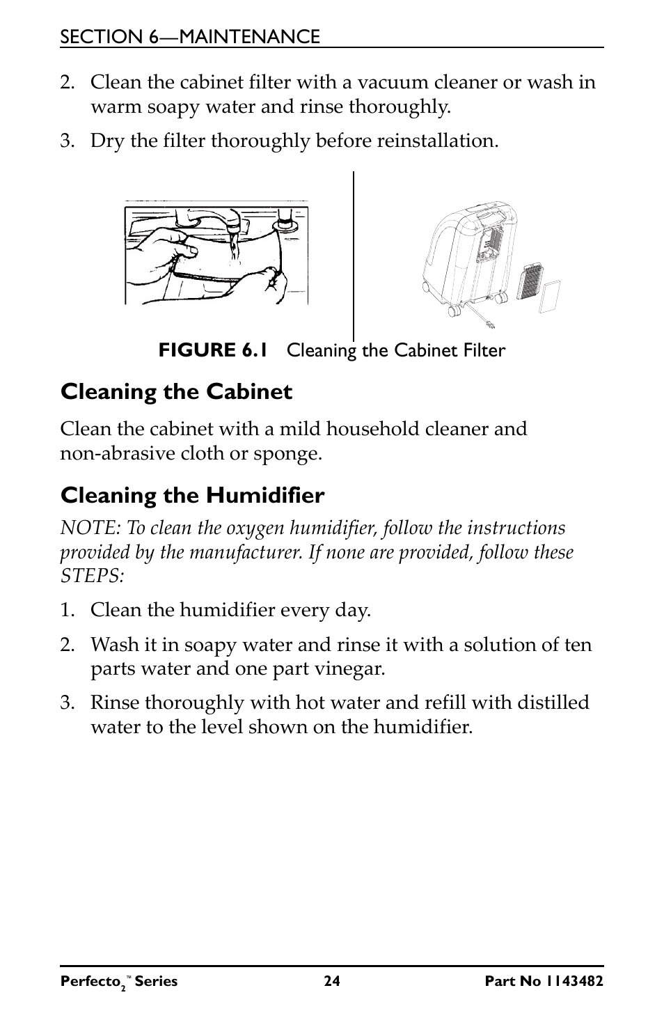 Cleaning the cabinet, Cleaning the humidifier | Invacare IRC5PO2V User Manual | Page 24 / 32