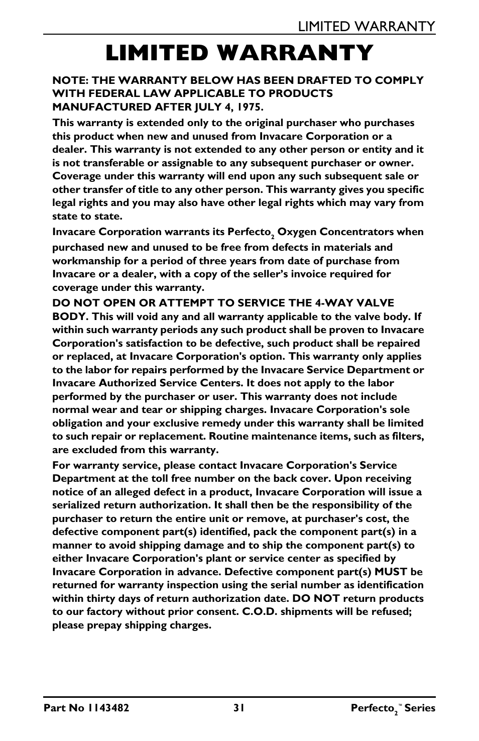 Limited warranty | Invacare IRC5PO2V User Manual | Page 31 / 32