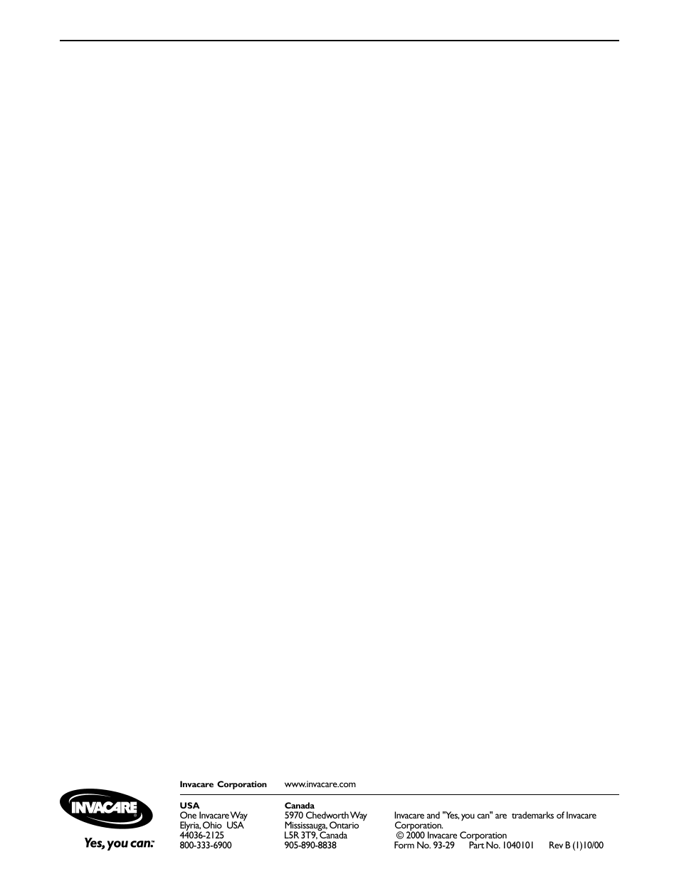 Invacare 1036794 User Manual | Page 8 / 8