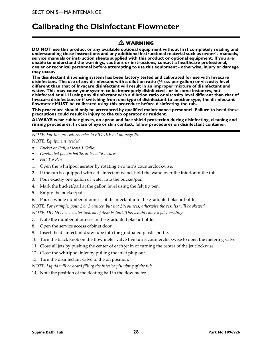 Calibrating the disinfectant flowmeter, Fore performing this procedure. refer to | Invacare IH6300ADH User Manual | Page 28 / 32